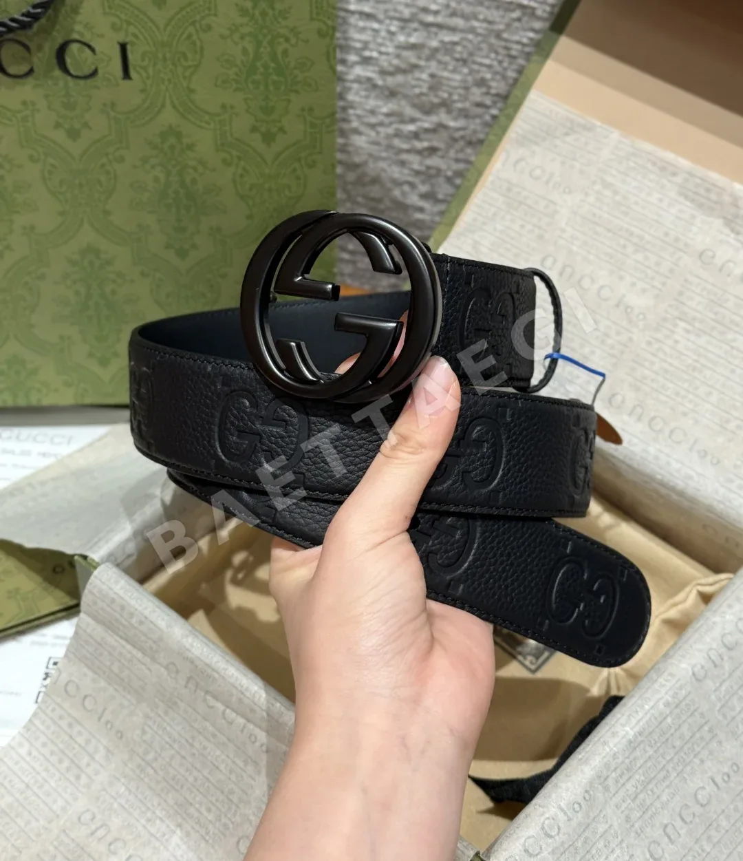 구찌 인터로킹 더블 G 블랙 카프스킨 벨트 상세 이미지 2