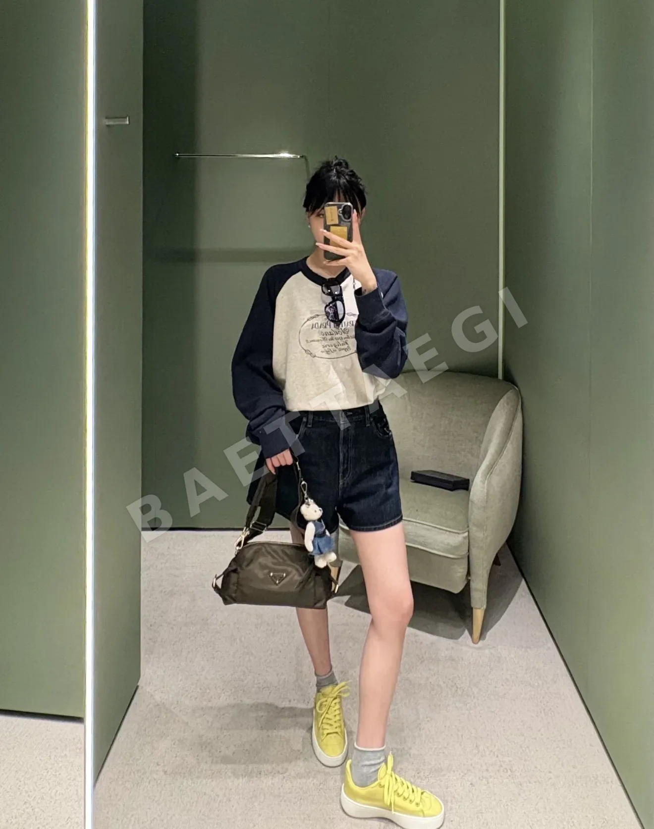 프라다 컬러 블록 코튼 크루넥 긴팔 티셔츠 상세 이미지 10