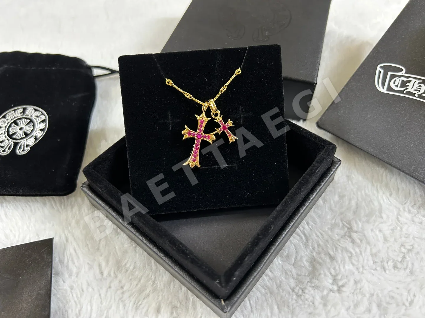 크롬하츠 더블 크로스 핑크 다이아몬드 목걸이 상세 이미지 5