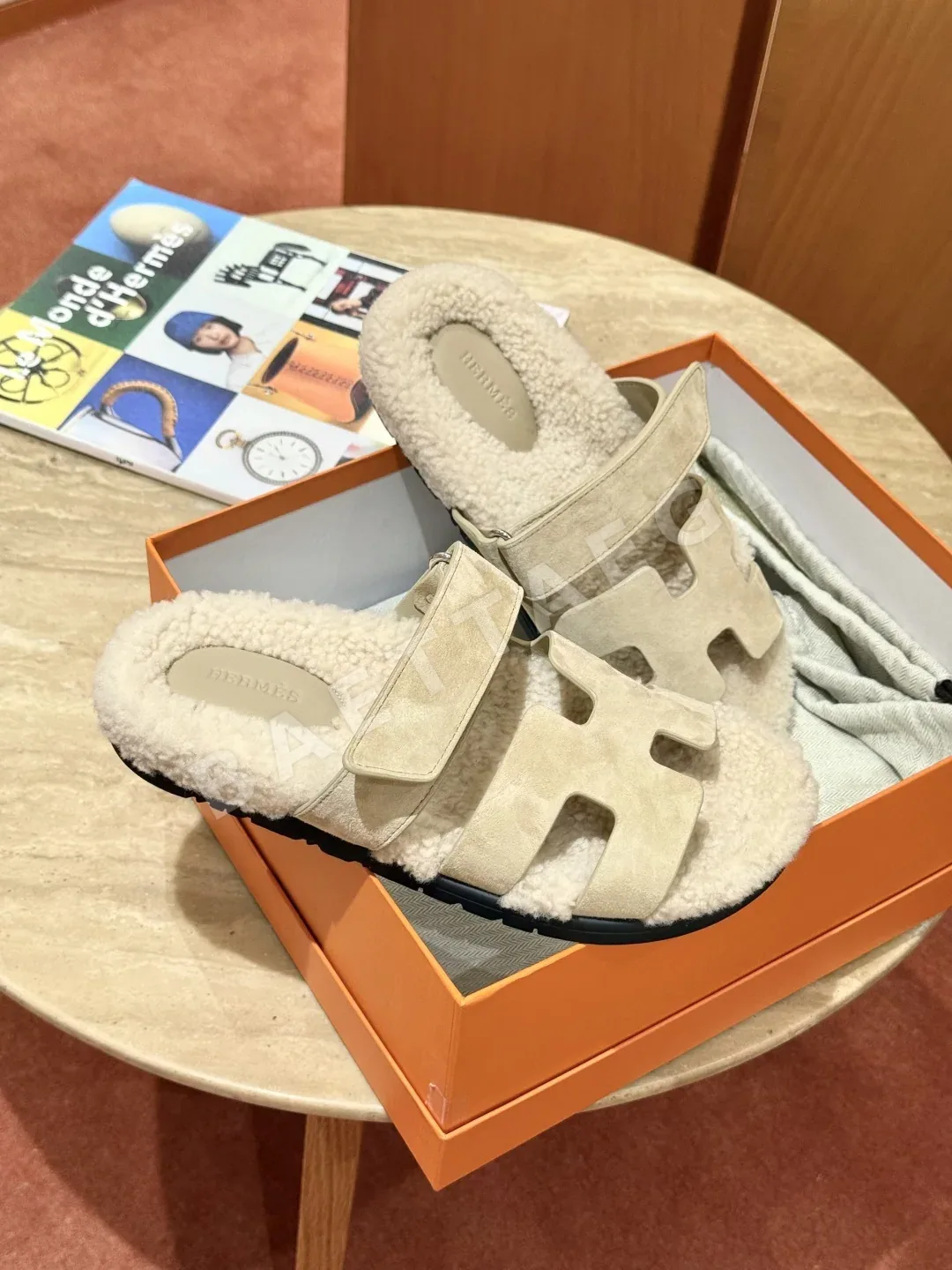에르메스 시프르 샌들 베이지 램스킨&스웨이드 상세 이미지 3