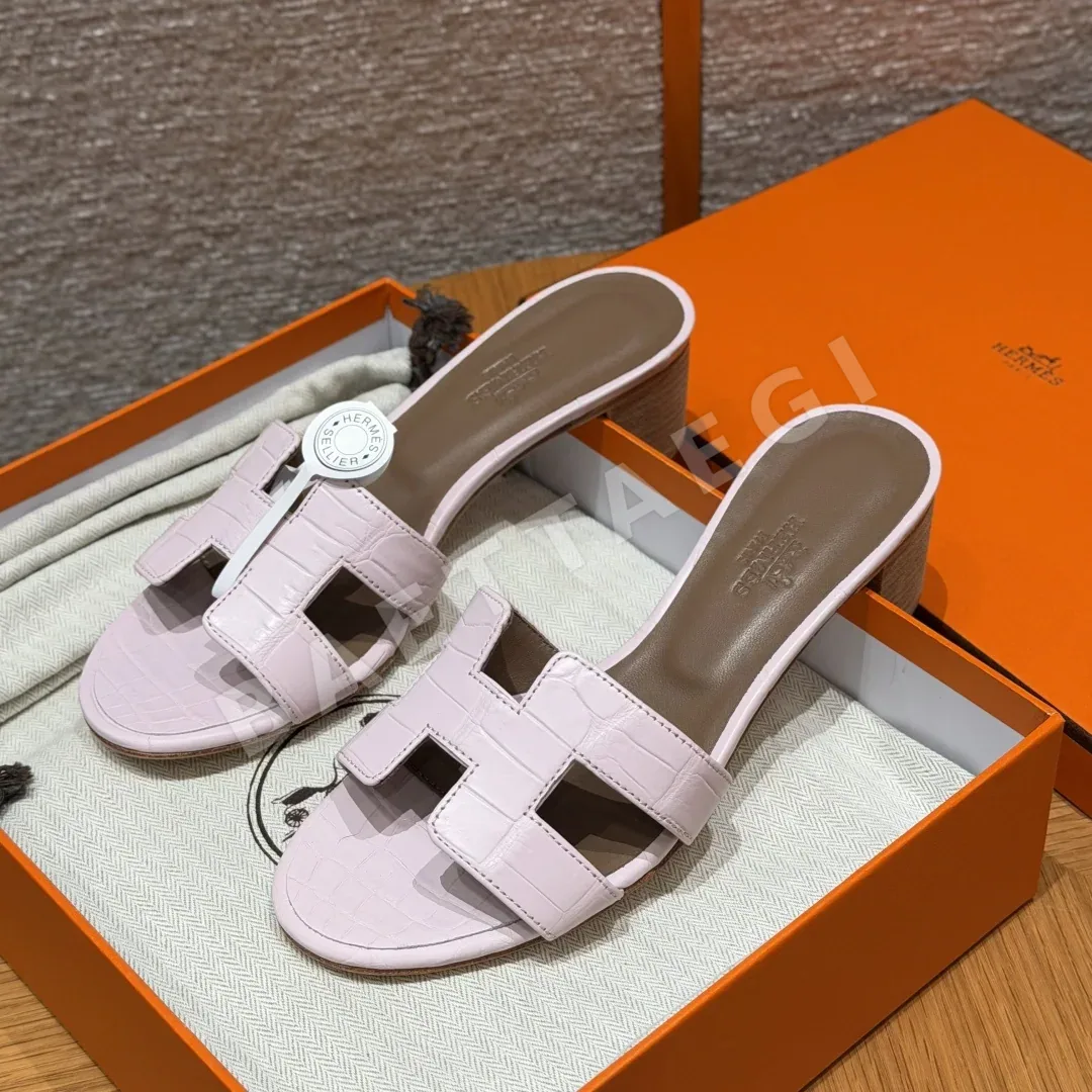 에르메스 오아시스 샌들 연한 등색 악어가죽 하이힐 164795