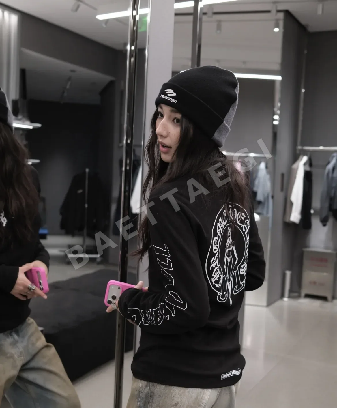 크롬하츠 블랙 와플 데드리드올 긴팔 티셔츠 상세 이미지 3