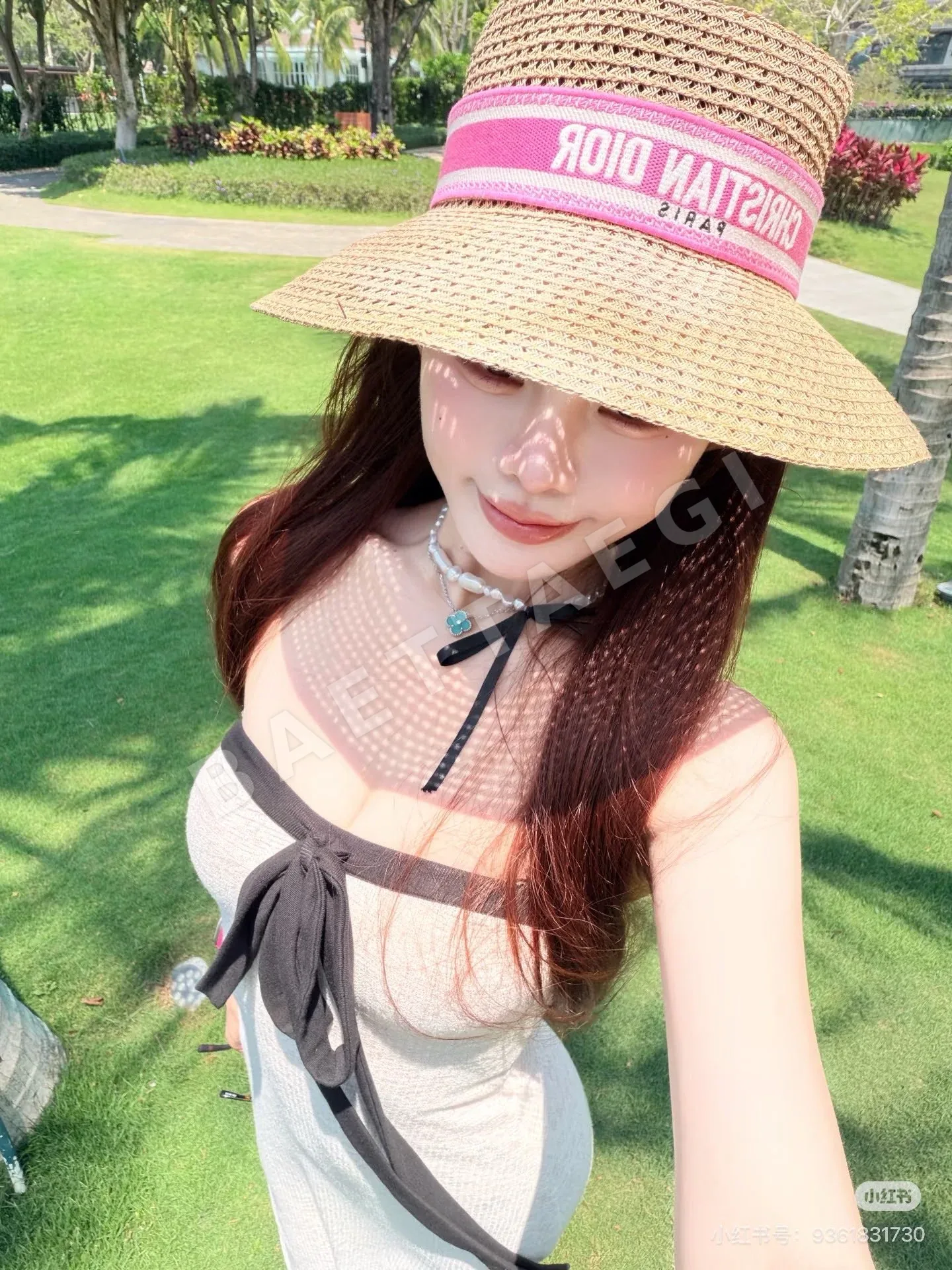 디올 자수 로고 린넨 밀짚모자 상세 이미지 2