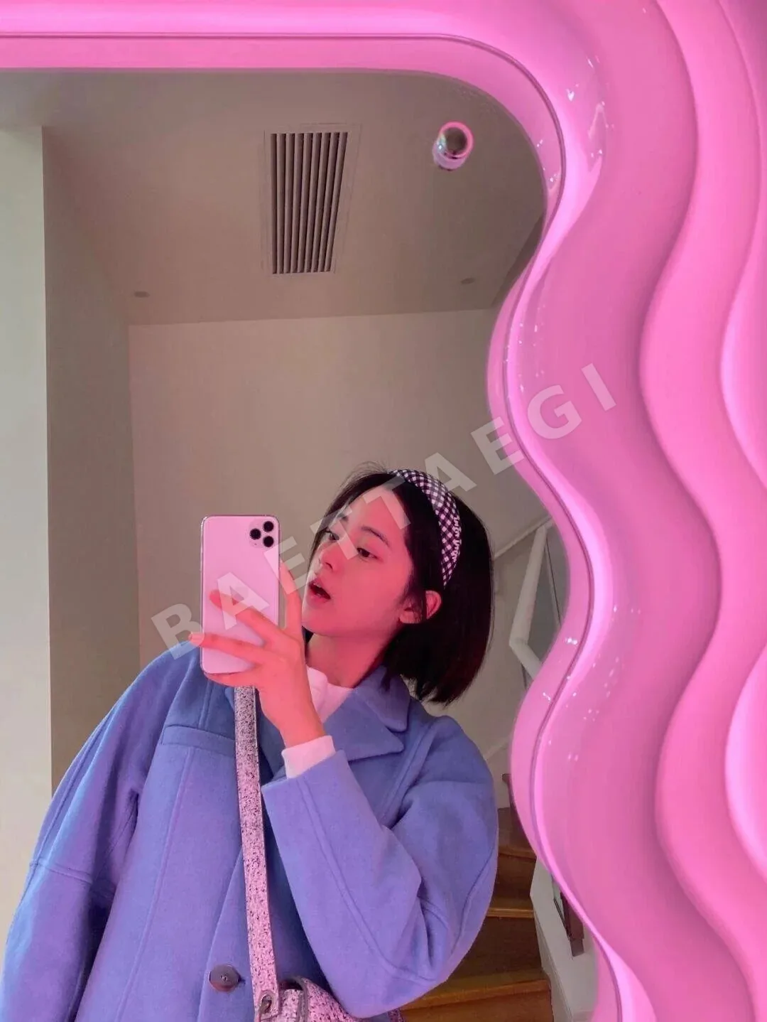 미우미우 깅엄체크 벨벳 헤드밴드 상세 이미지 8