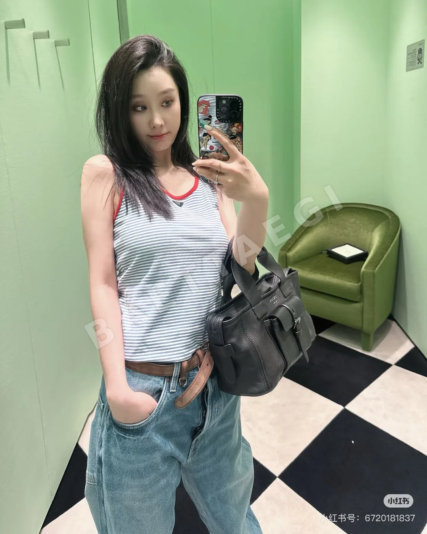 프라다 스트라이프 리브 조직 여성 민소매 베스트 상세 이미지 6