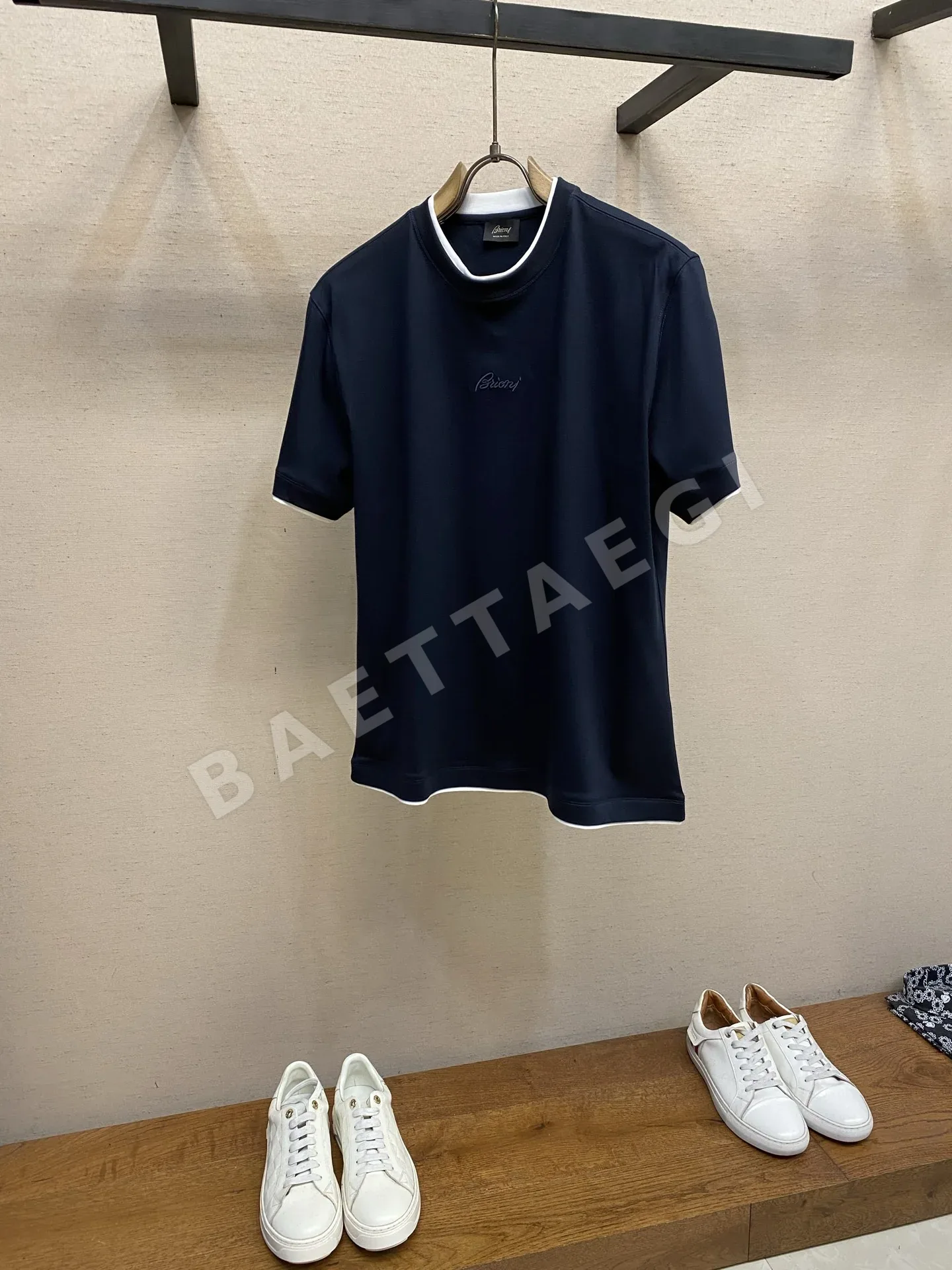 브리오니 남성 슬림핏 페이크 레이어드 코튼 반팔 티셔츠 88617