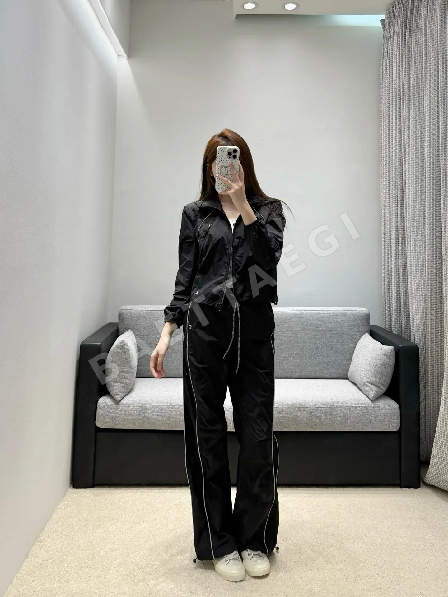 샤넬 크롭 후드 재킷 와이드 팬츠 세트 상세 이미지 6