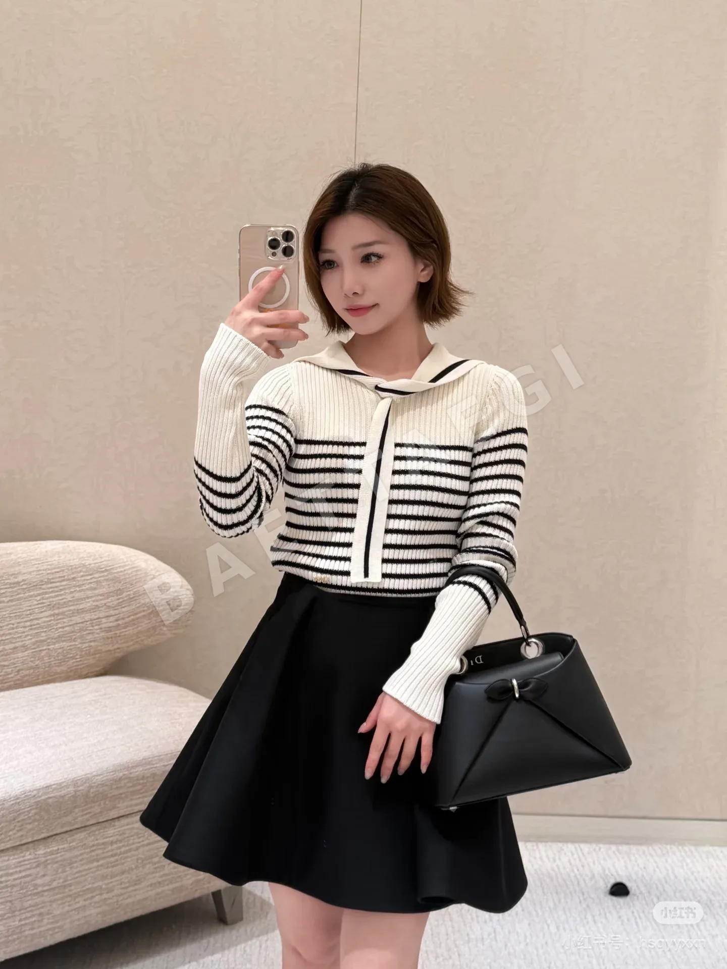 디올 세일러 카라 스트라이프 여성 가디건 상세 이미지 8