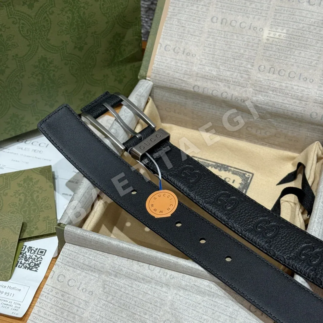 구찌 스퀘어 버클 GG 프린트 엠보싱 소가죽 벨트 상세 이미지 6