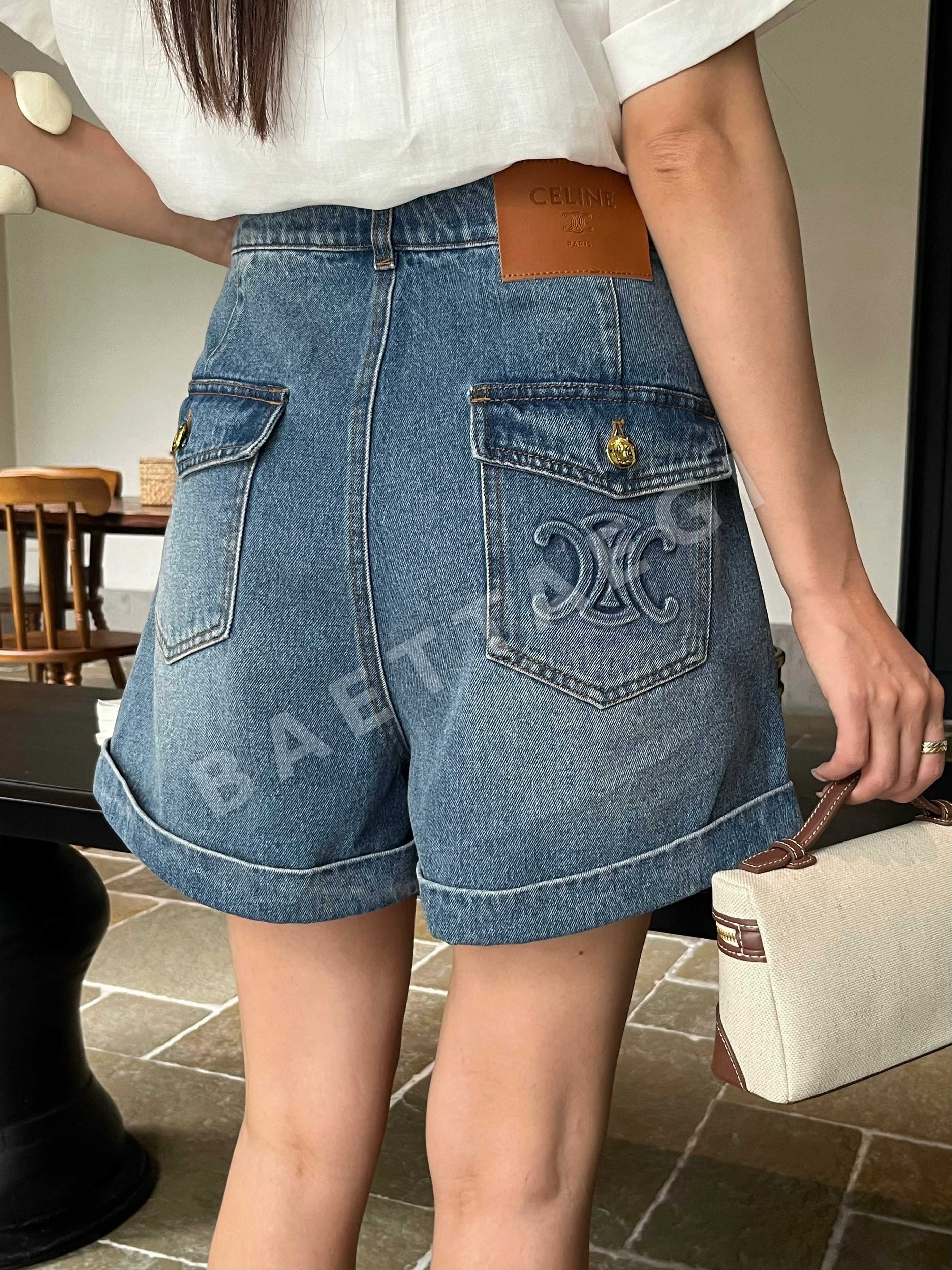 셀린느 와이드 롤업 데님 바지 97693