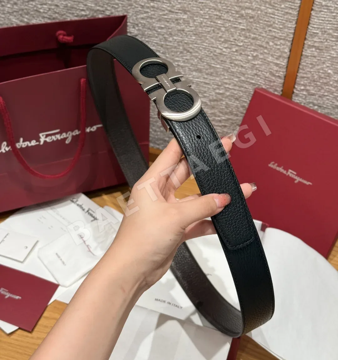 페레가모 간치니 버클 양면 가죽 벨트 상세 이미지 4