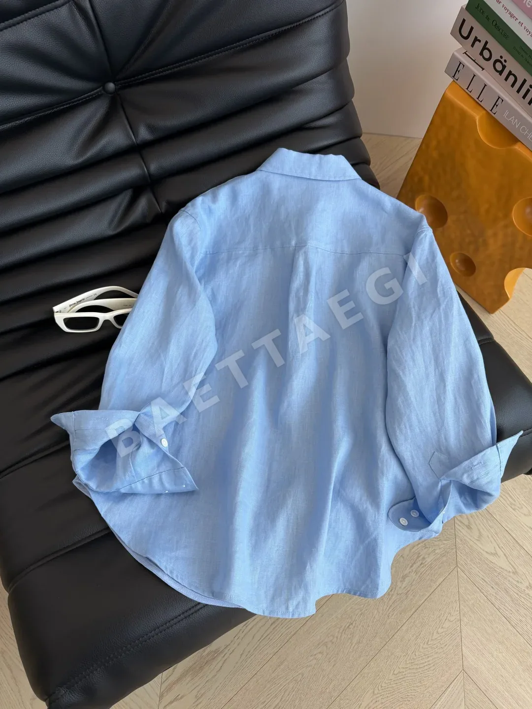 디올 자수 링 배지 린넨 셔츠 상세 이미지 7