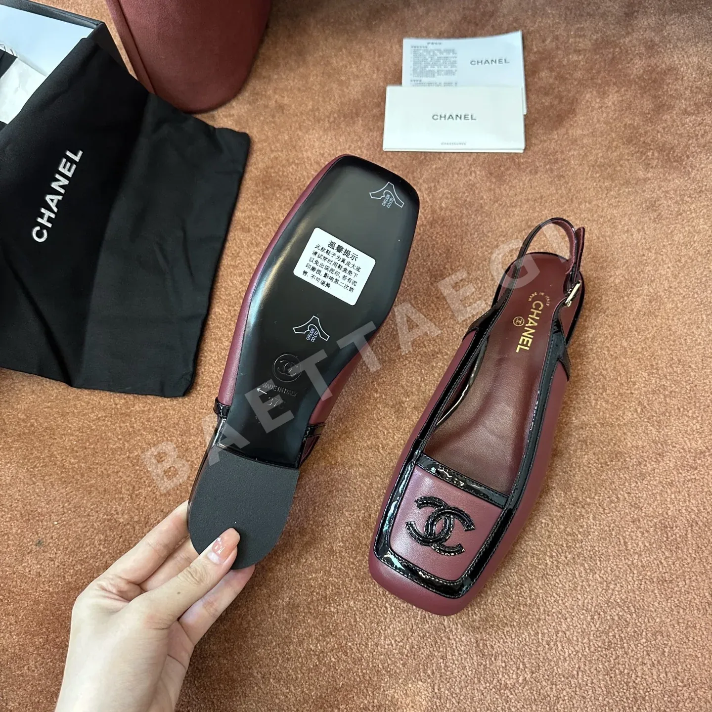 샤넬 로고 슬링백 샌들 버건디 블랙 상세 이미지 7