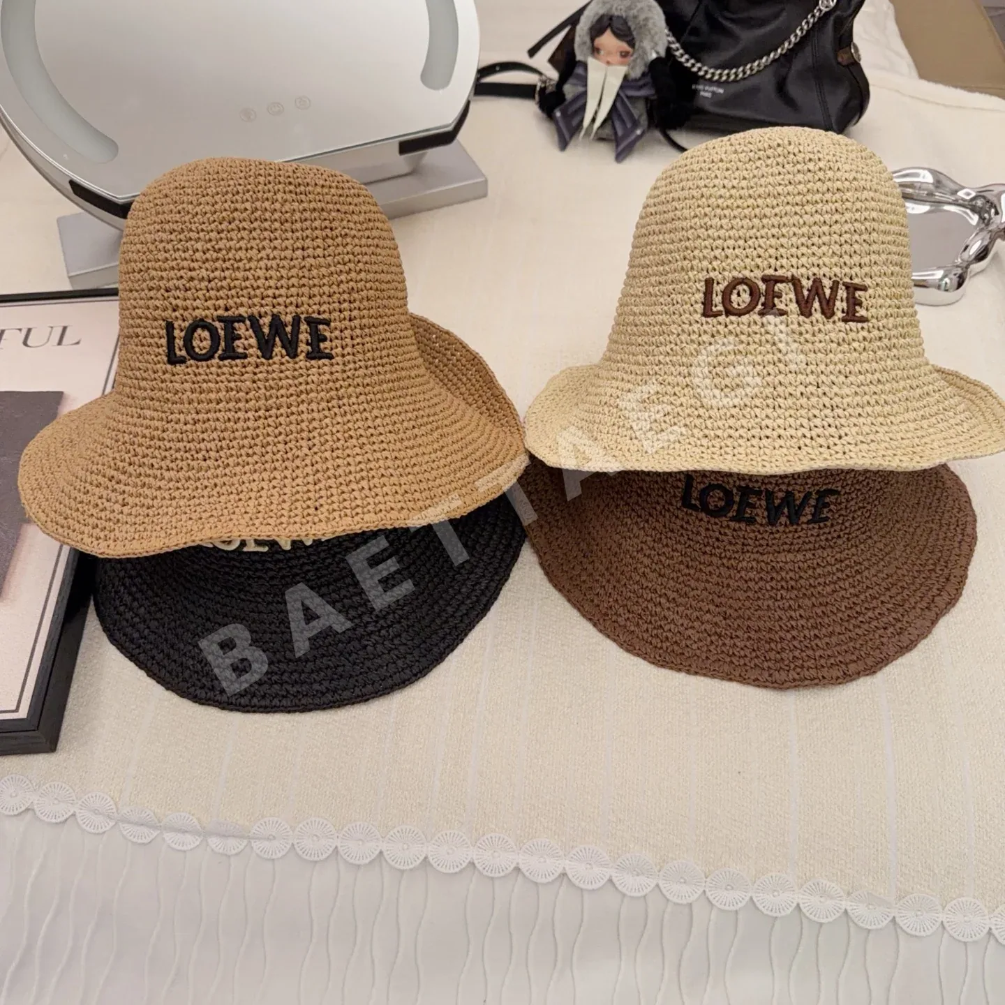 로에베 크로셰 자수 밀짚 모자 78913