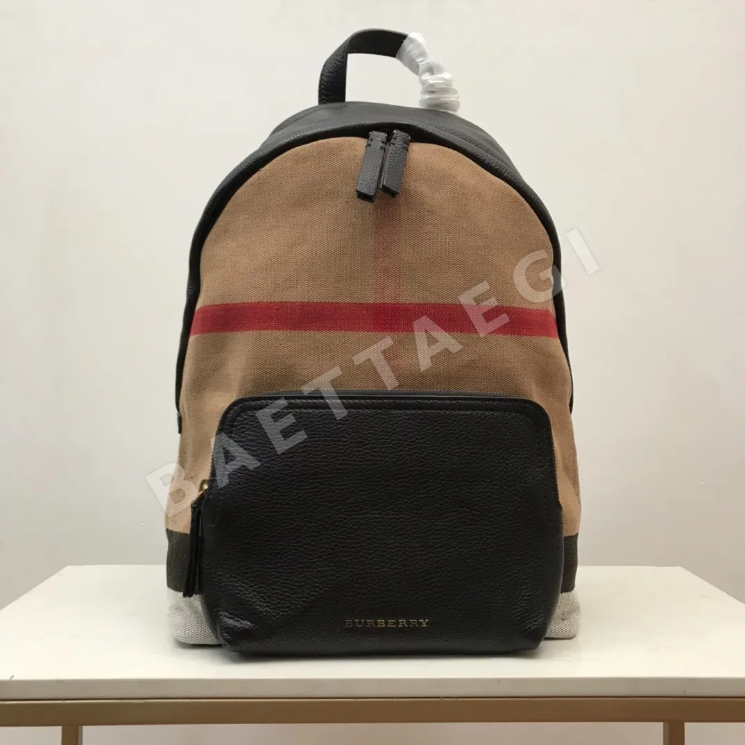 버버리 캔버스 체크 가죽 백팩 39955