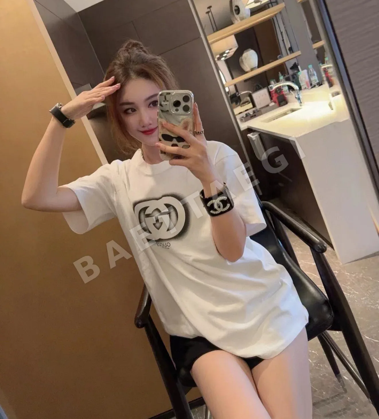 구찌 더블 G 인터로킹 프린트 크루넥 반팔 티셔츠 상세 이미지 8