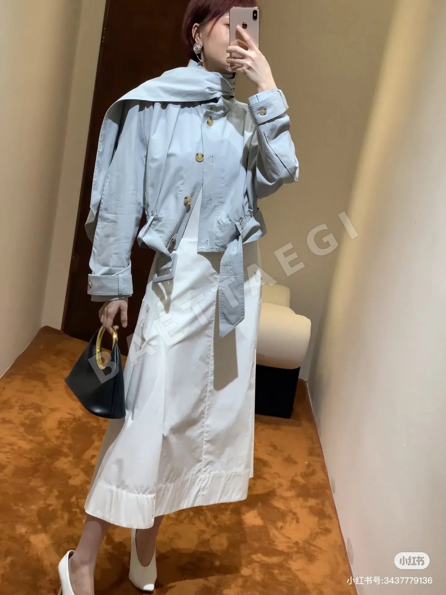 끌로에 미스티 블루 숏 트렌치 자켓 163754