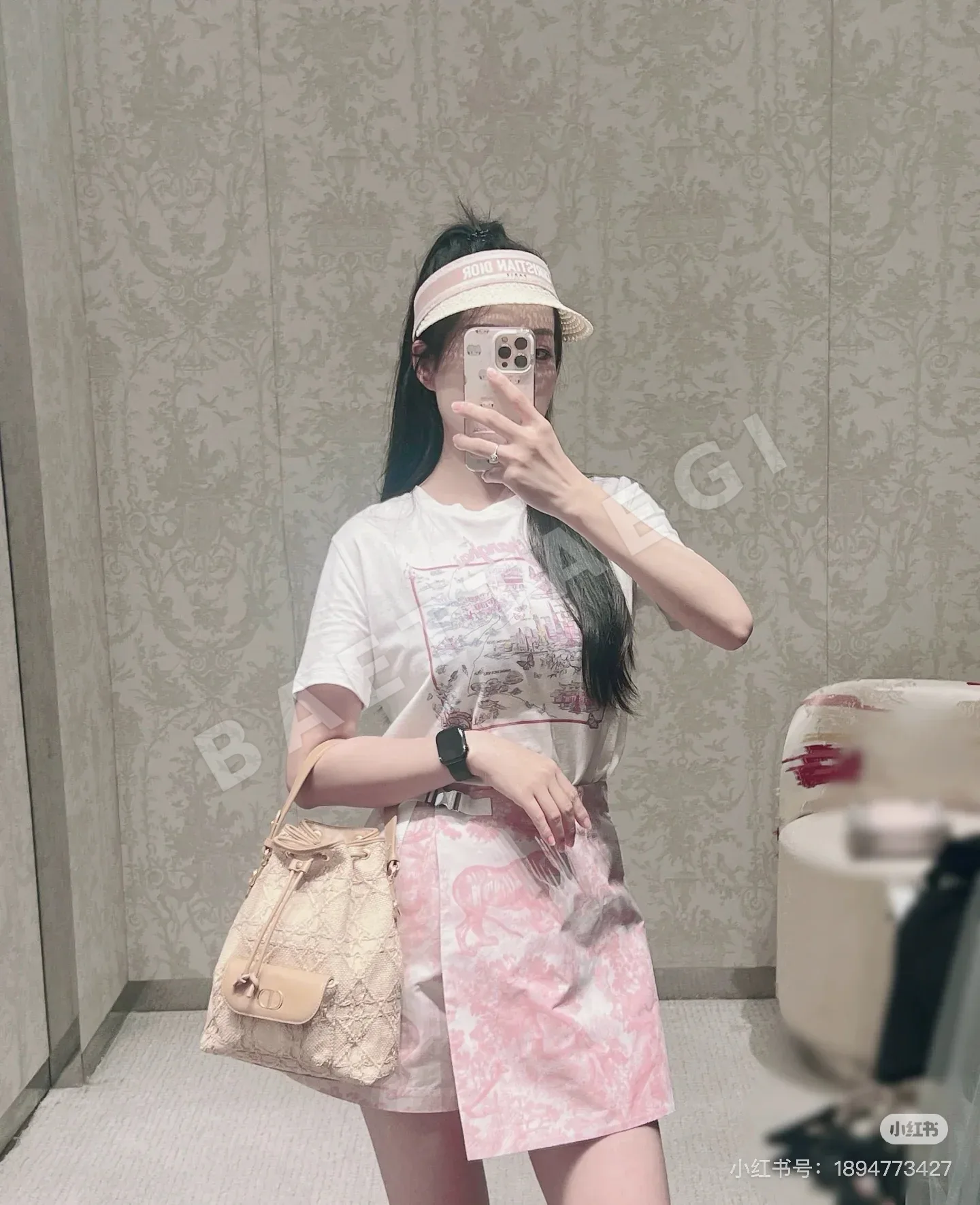 디올 상하이 밴드 석양 프린트 린넨 반팔 티셔츠 상세 이미지 3