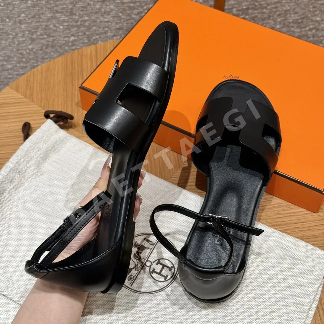 에르메스 산토리니 샌들 블랙 가죽 상세 이미지 8