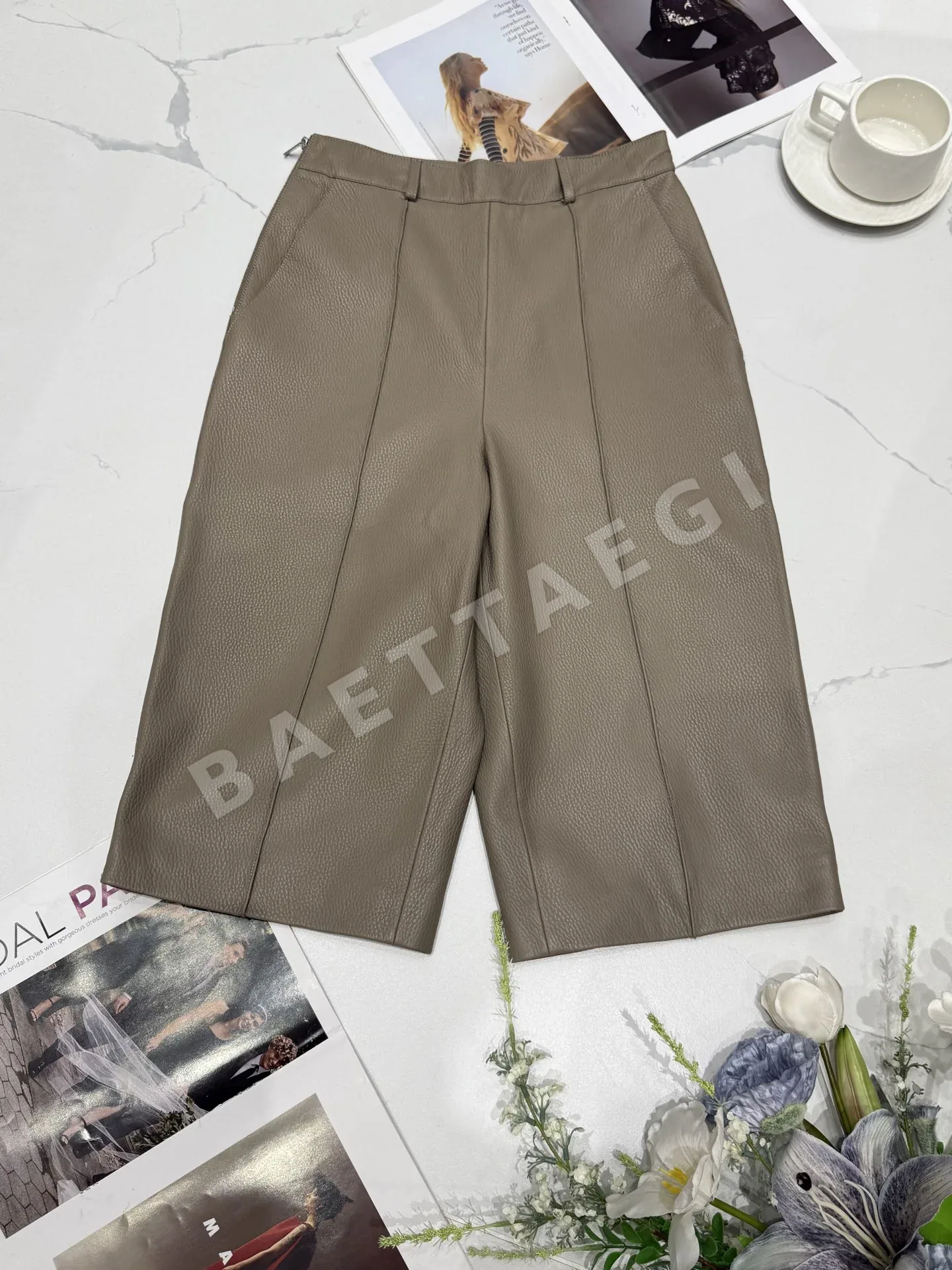 에르메스 이탈리아산 램스킨 여성 가죽 바지 153989