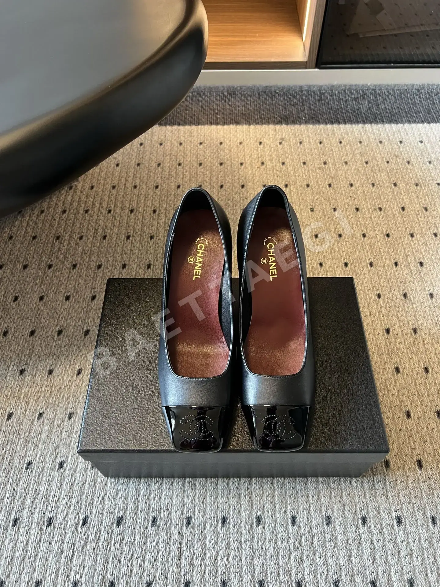 샤넬 컬러블록 스퀘어토 하이힐 155514
