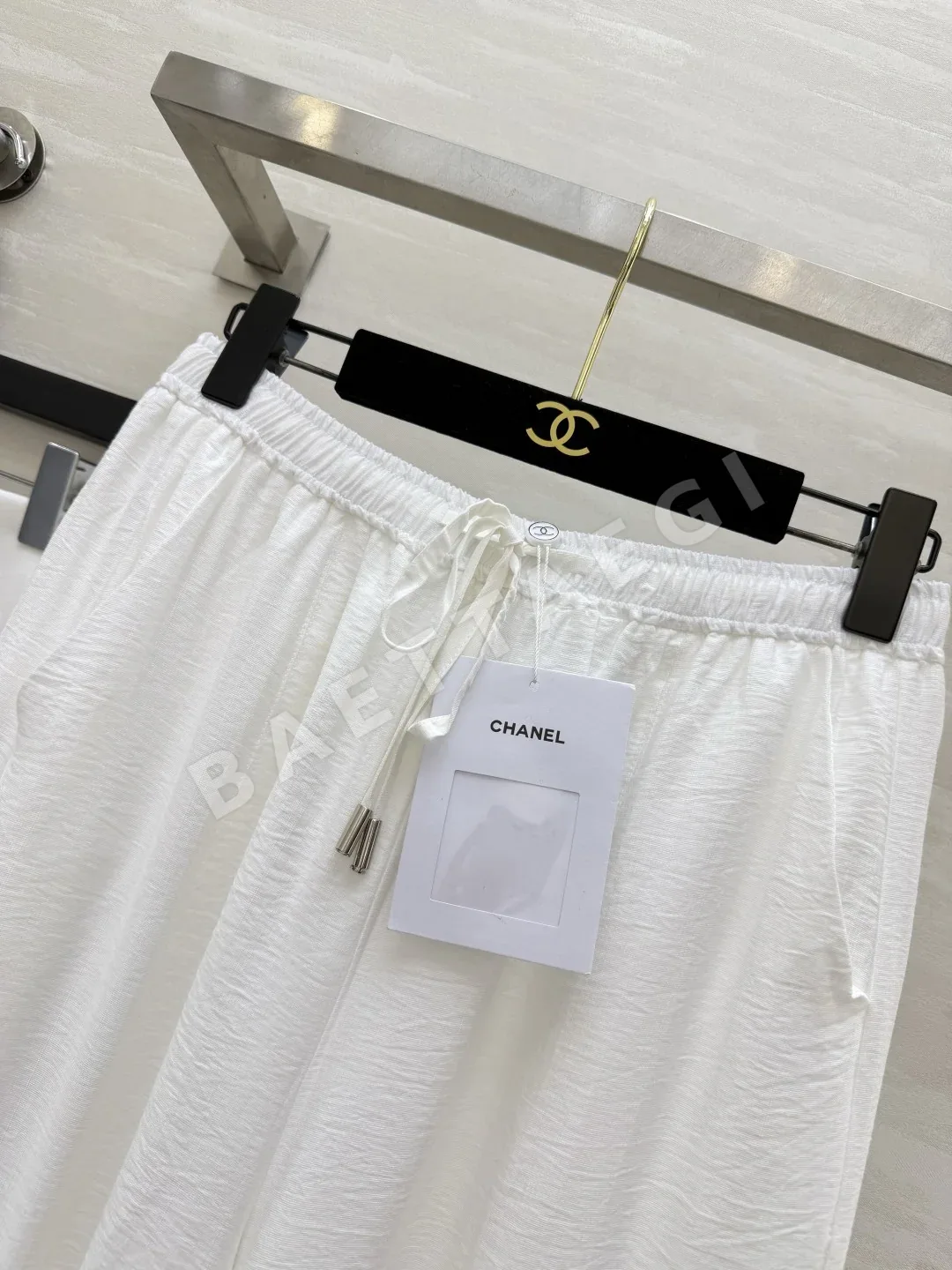 샤넬 텍스처드 플리츠 와이드 레그 여성 바지 상세 이미지 3