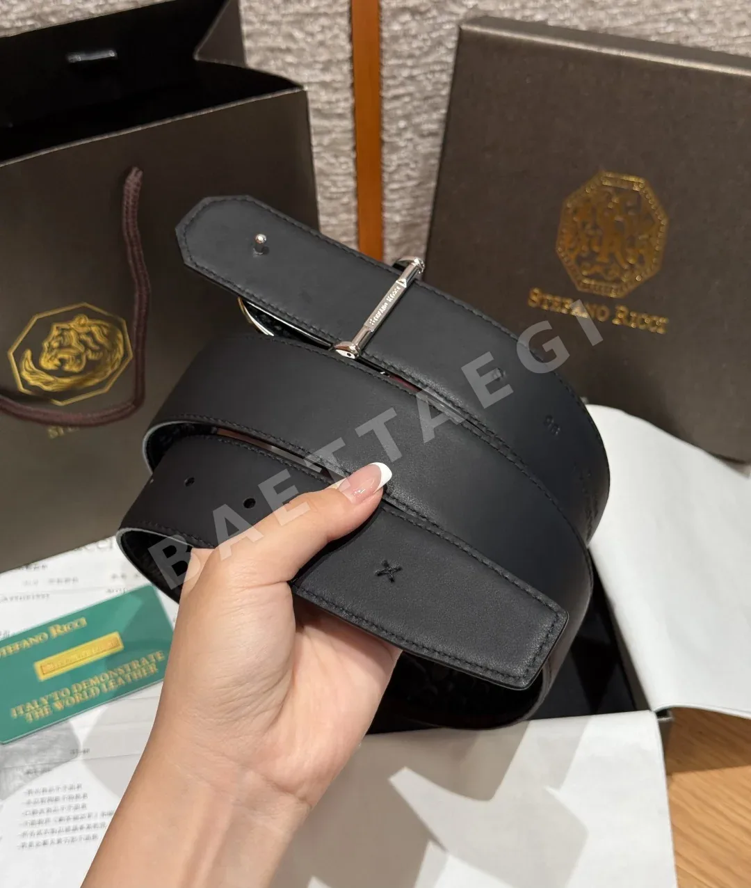 스테파노리치 타이거 헤드 버클 양면 남성 벨트 상세 이미지 3