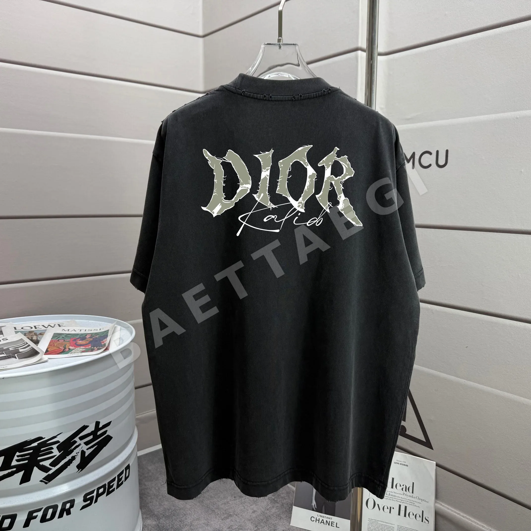 디올 워시드 가공 루즈핏 남성 크루넥 반팔 티셔츠 상세 이미지 2