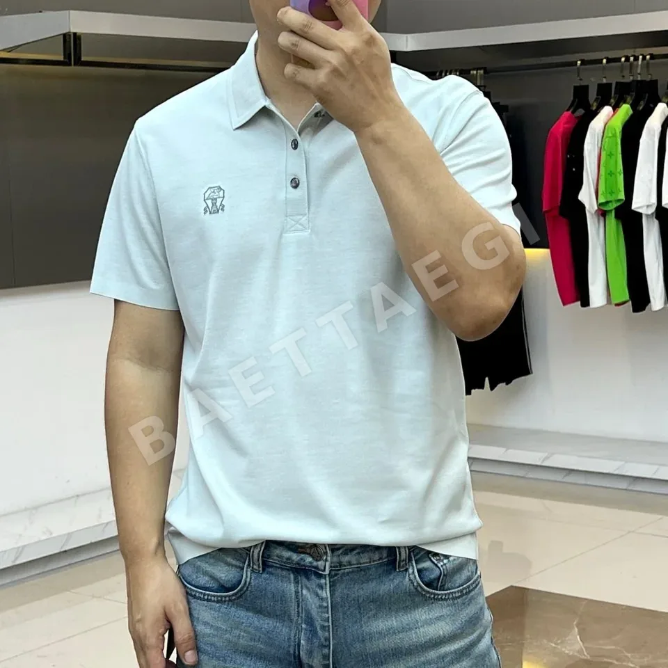 브루넬로쿠치넬리 남성 버튼 카라 반팔 셔츠 상세 이미지 2
