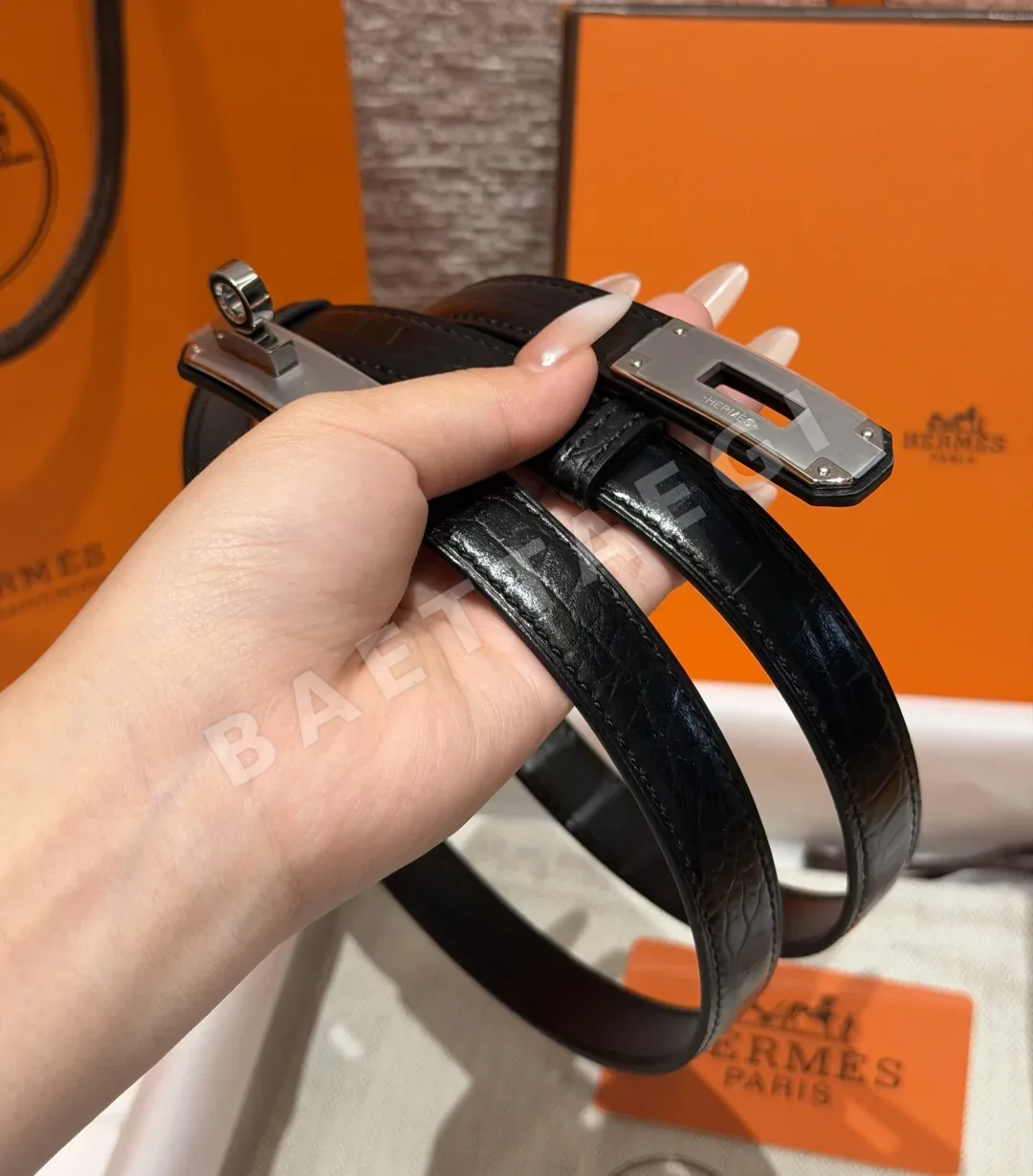 에르메스 켈리 버클 18mm 크로커다일 가죽 벨트 상세 이미지 3