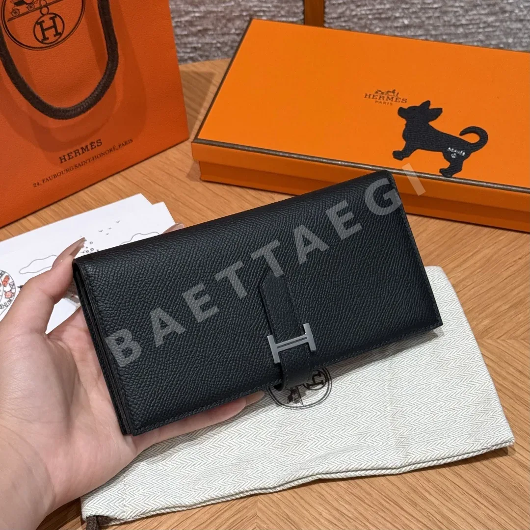 에르메스 빈 장지갑 앱송 가죽 실버 장식 192744