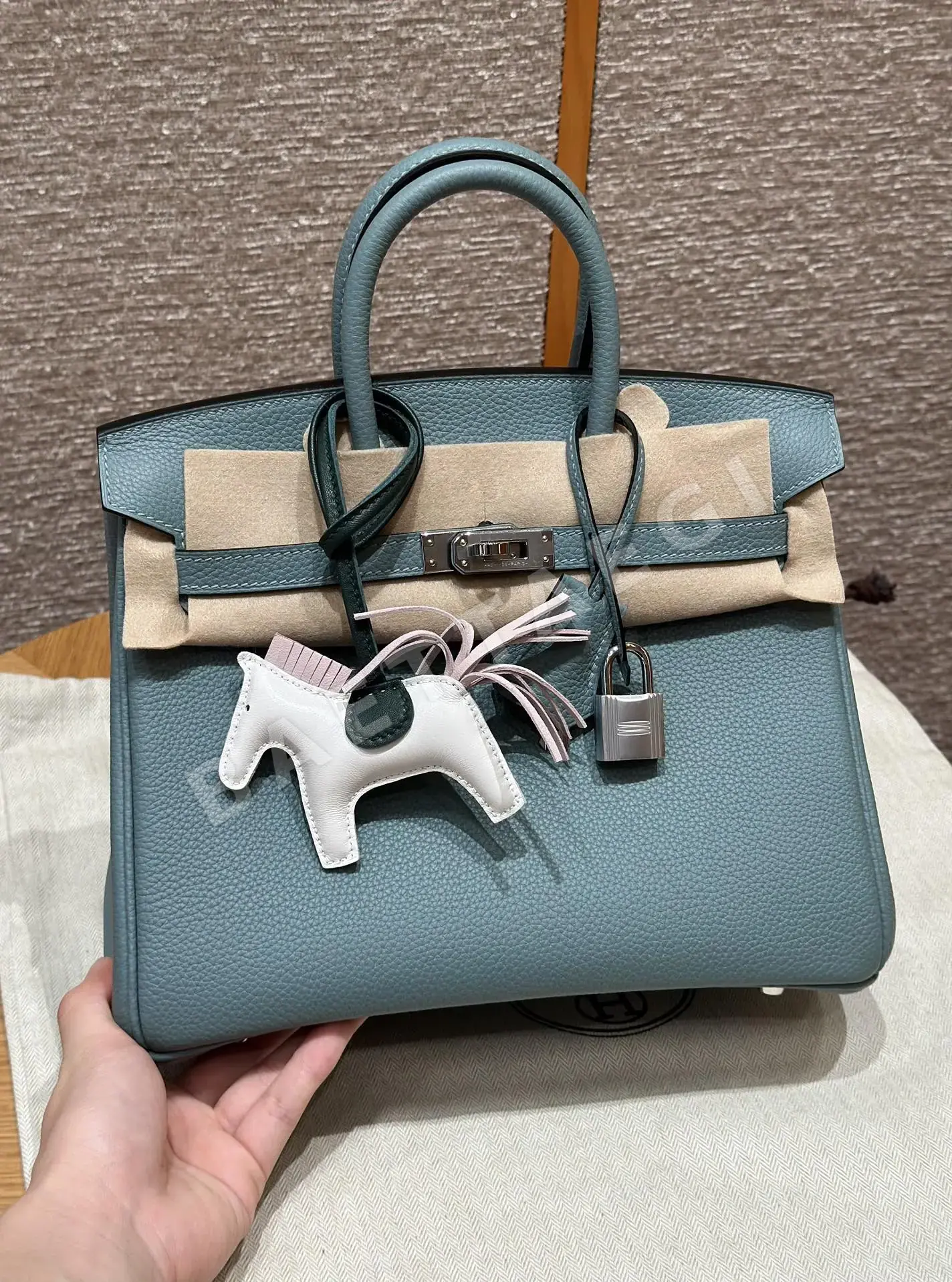 에르메스 버킨 25 스카이 토고 가죽 핸드백 18018