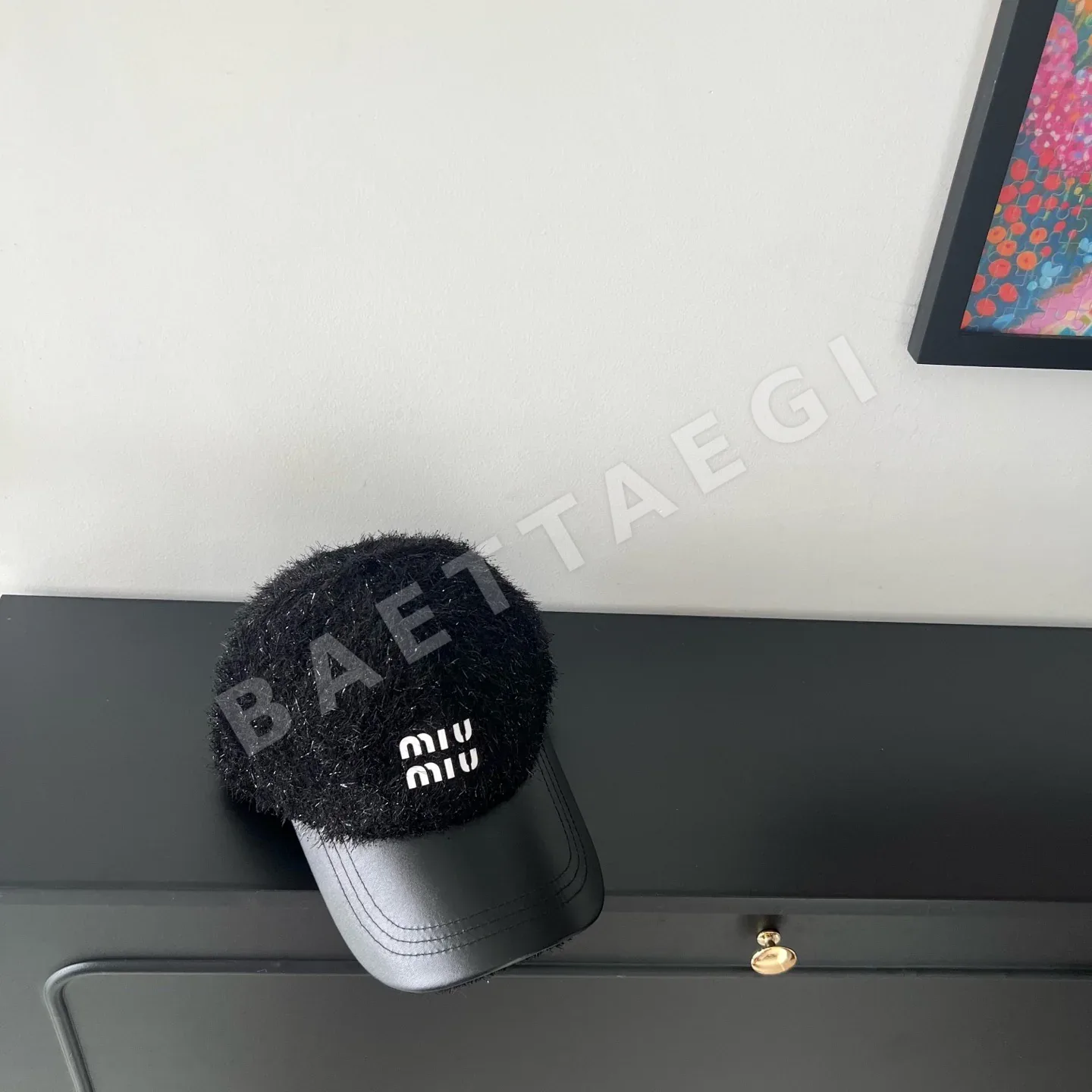 미우미우 패치워크 플러시 베이스볼 캡 상세 이미지 2