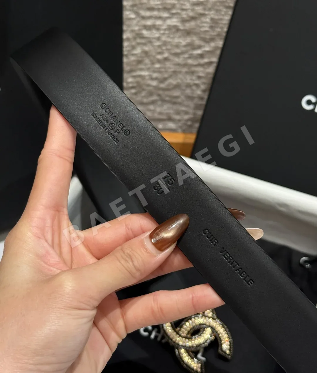 샤넬 더블 C 큐빅 장식 가죽 벨트 상세 이미지 9