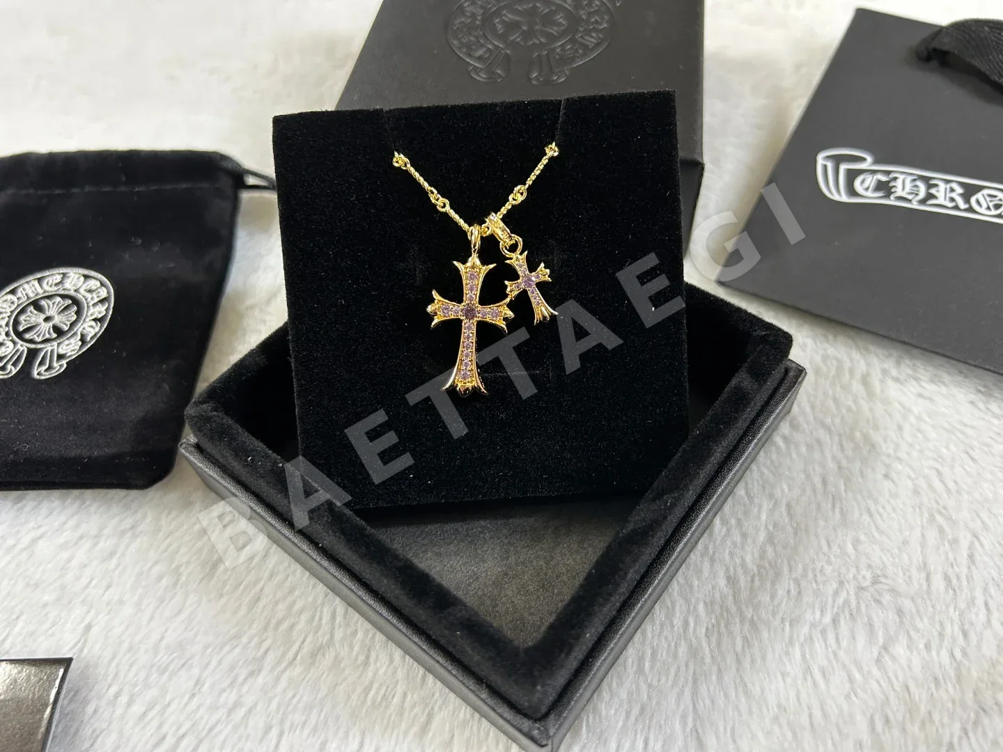 크롬하츠 더블 크로스 퍼플 큐빅 목걸이 상세 이미지 5