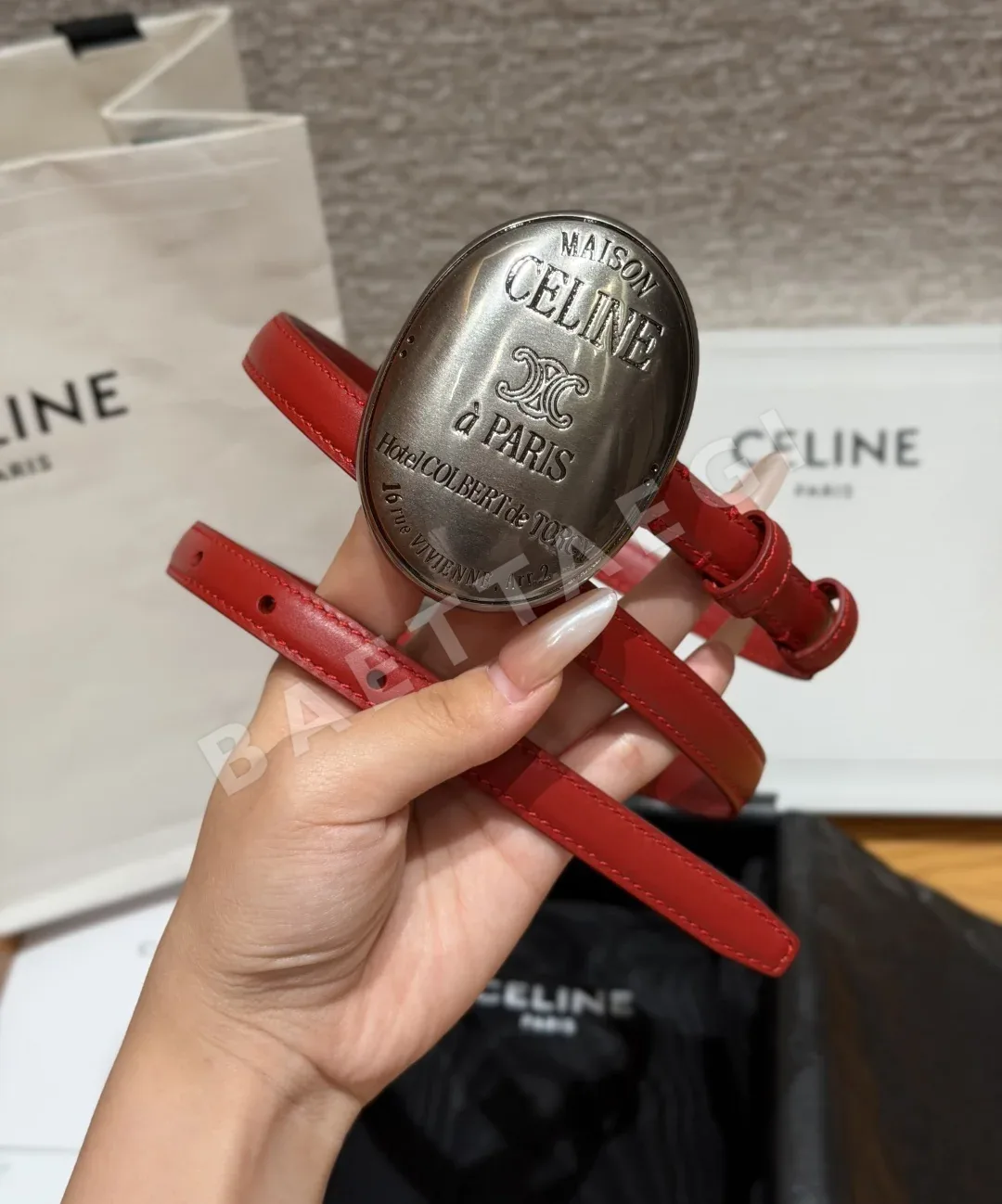 셀린느 레트로 타원형 버클 가죽 벨트 상세 이미지 2
