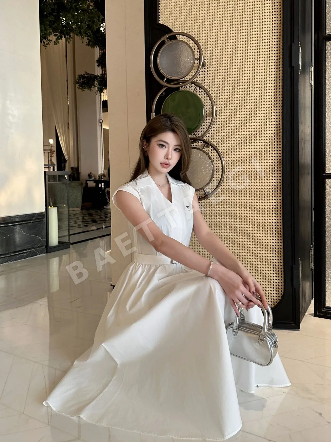 디올 벨트 카라 코튼 원피스 상세 이미지 6