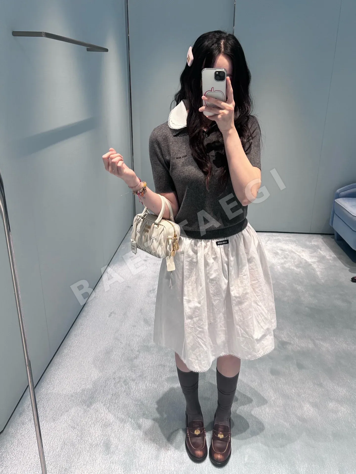 미우미우 컬러 블록 캐시미어 반팔 폴로셔츠 상세 이미지 4