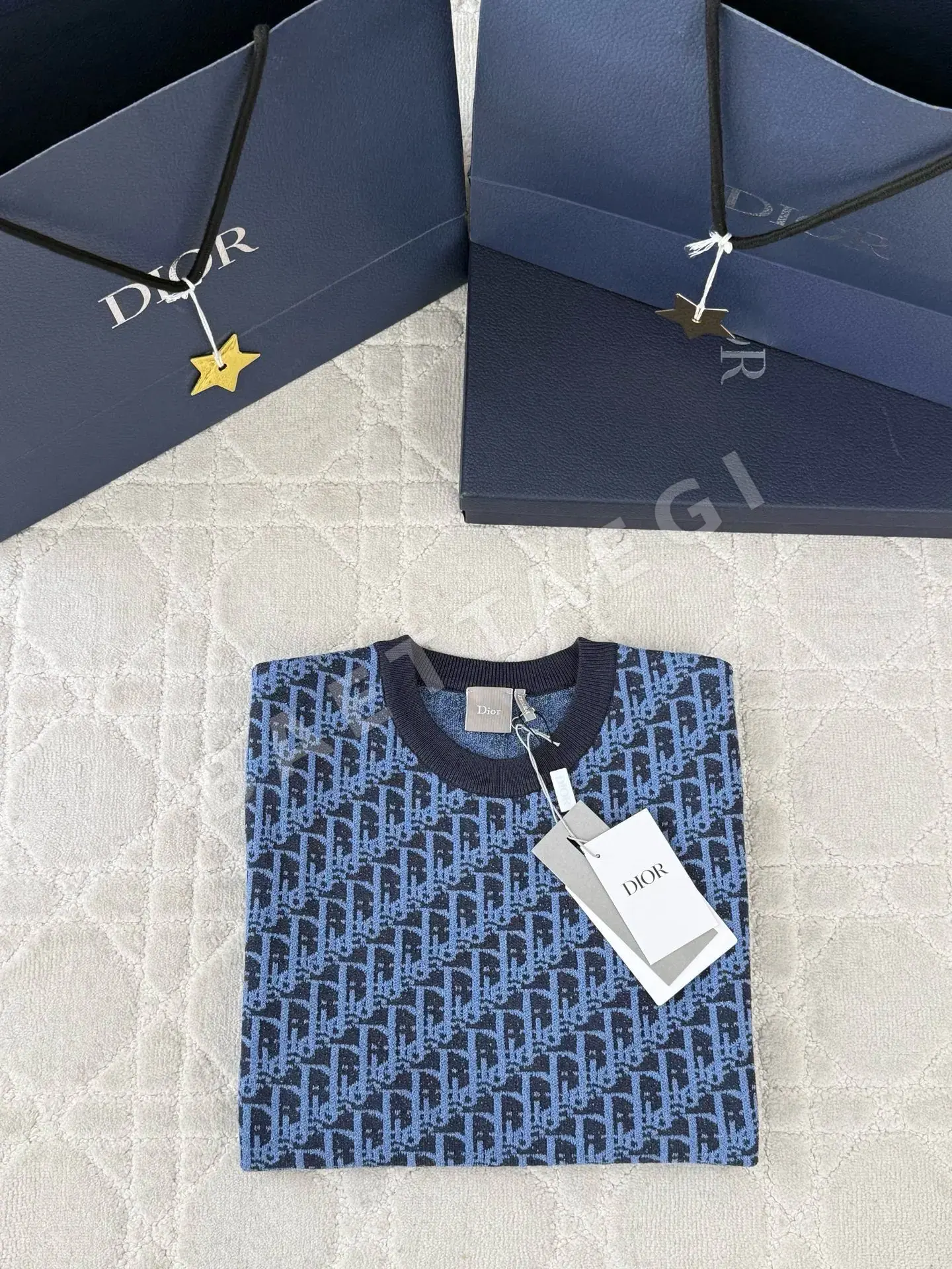 디올 CD 자카드 니트 남성 반팔 티셔츠 상세 이미지 3