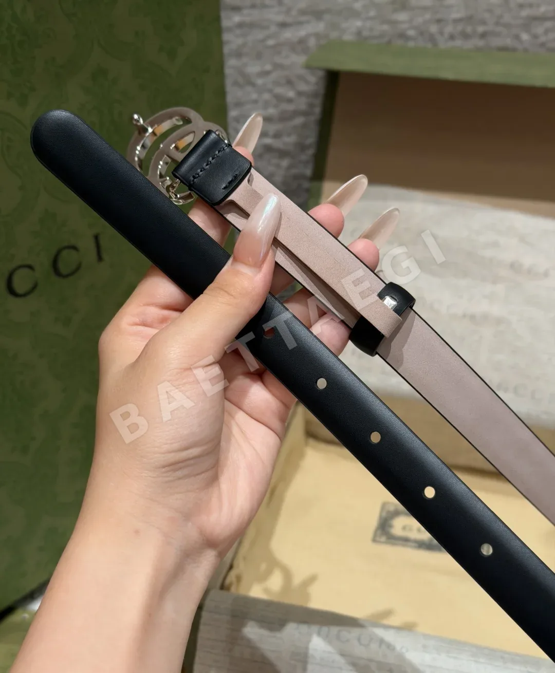 구찌 GG 마몬트 나로 더블 G 버클 블랙 송아지가죽 벨트 상세 이미지 4