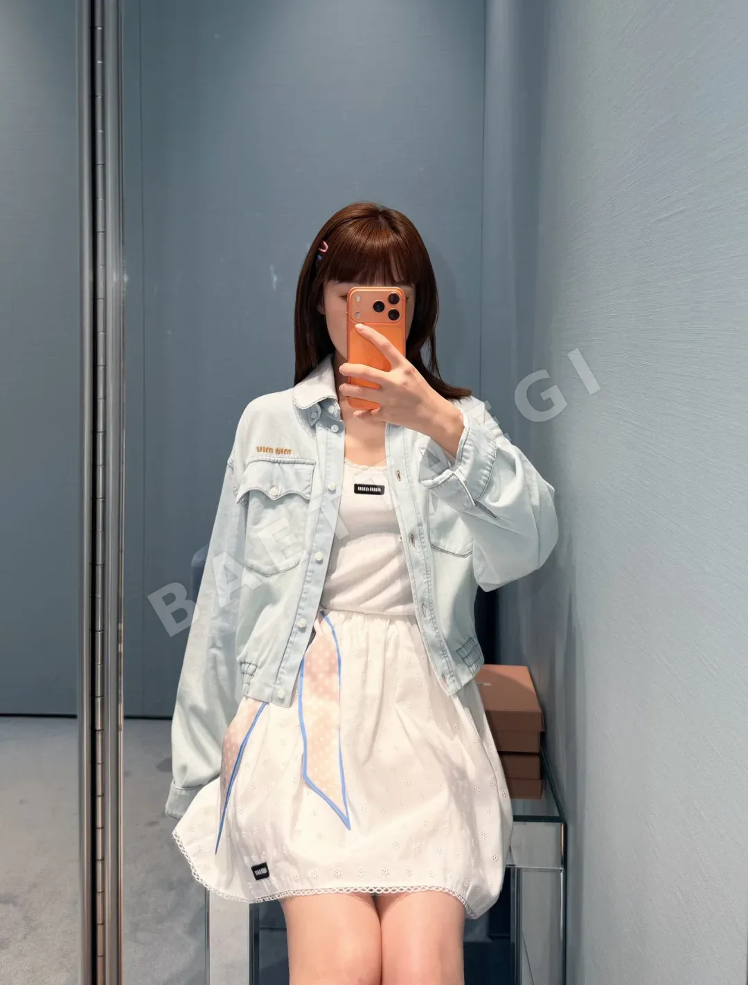 미우미우 탈부착 레이스 카라 데님 자켓 상세 이미지 4