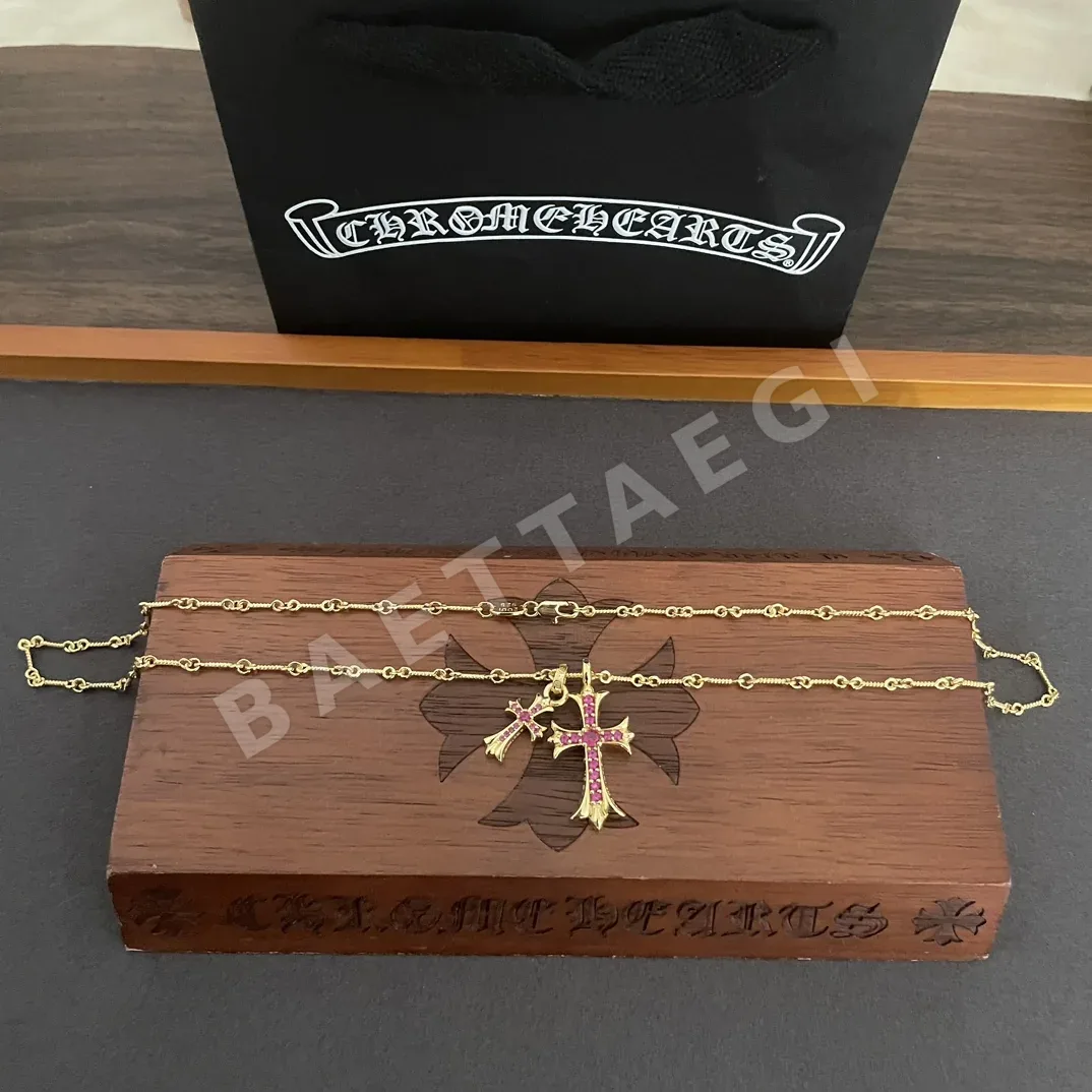 크롬하츠 핑크 장식 더블크로스 목걸이 상세 이미지 9