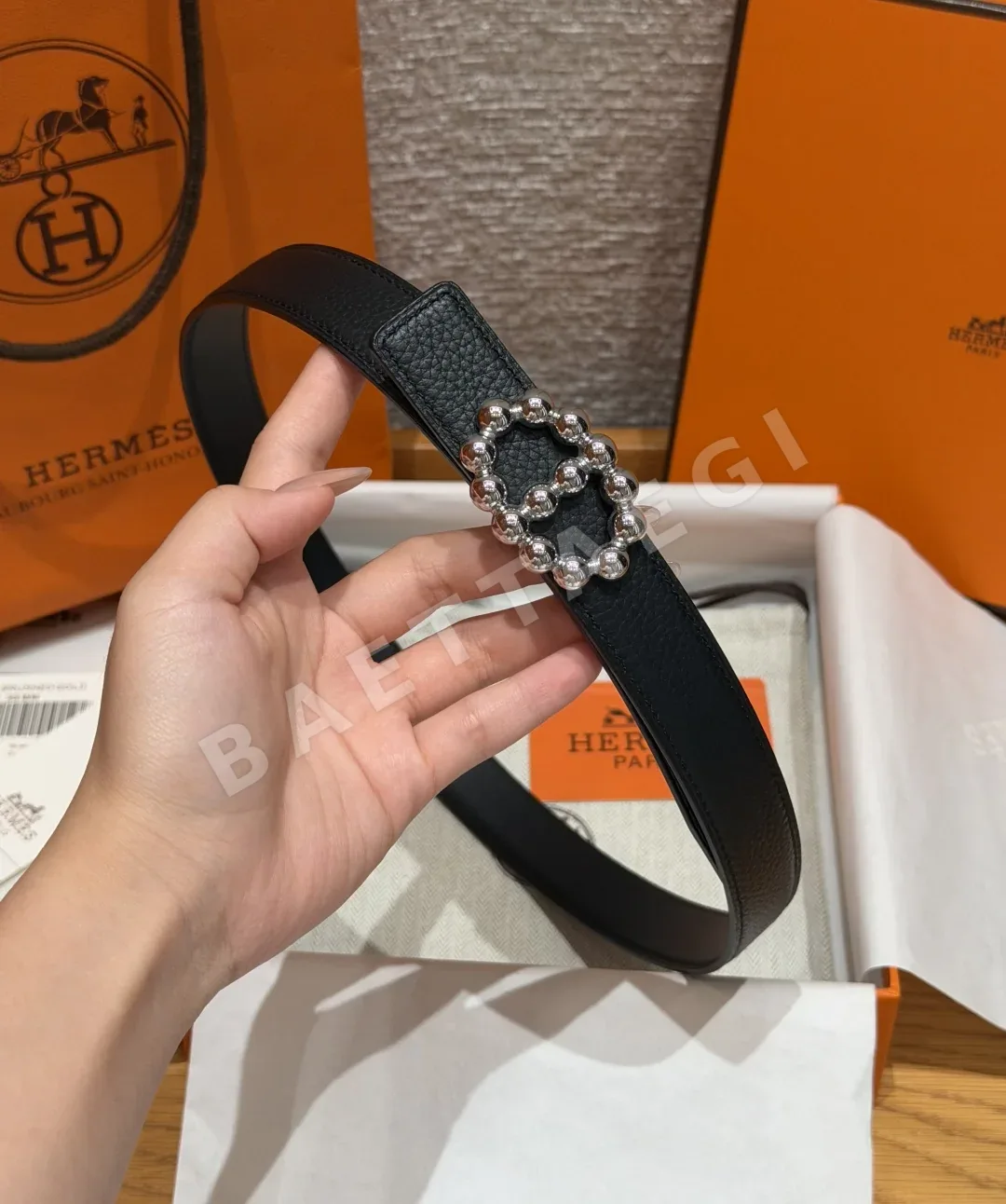 에르메스 H 진주 장식 리버서블 가죽 벨트 상세 이미지 3