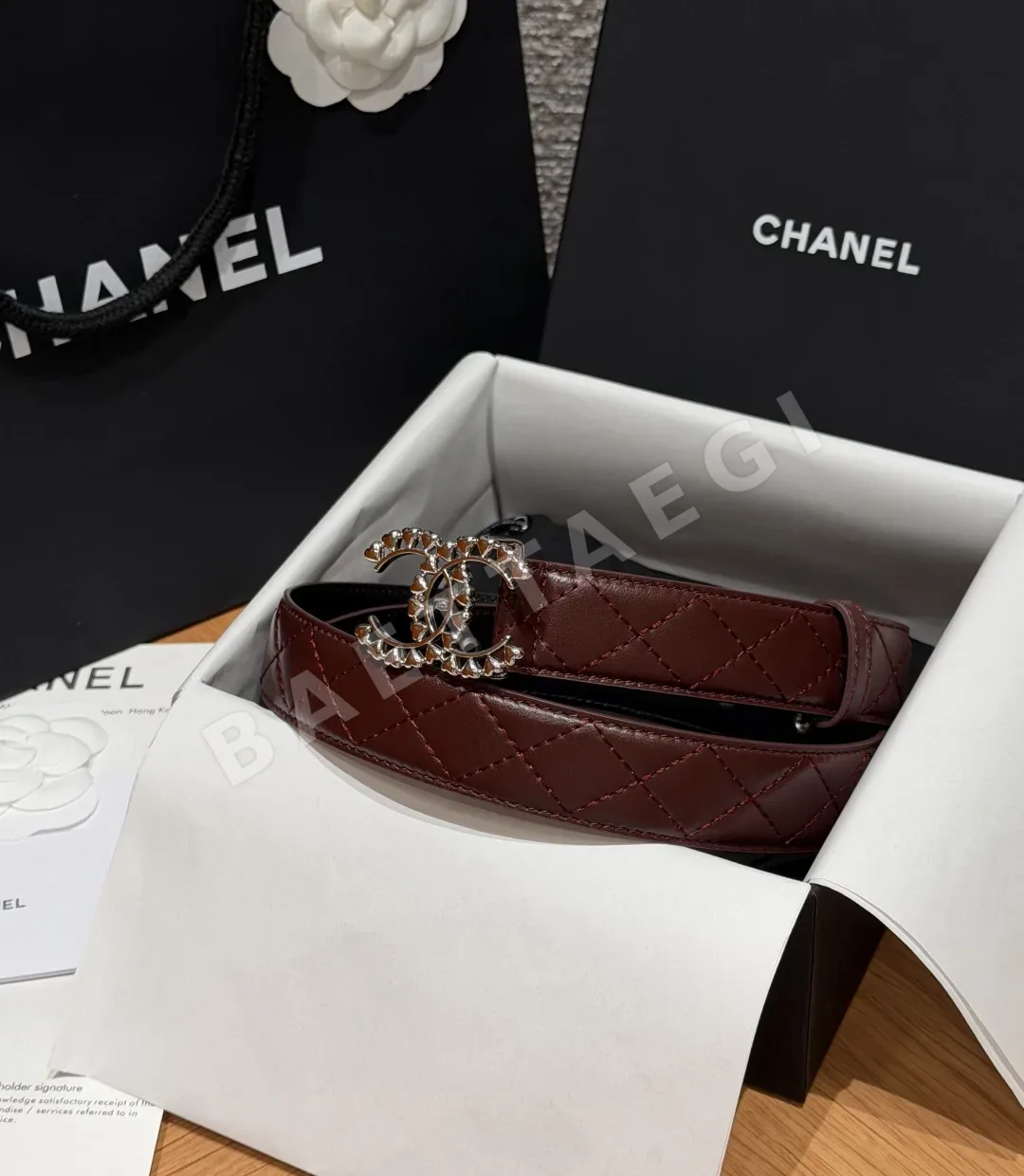 샤넬 퀼팅 카프스킨 더블 C 버클 벨트 177270