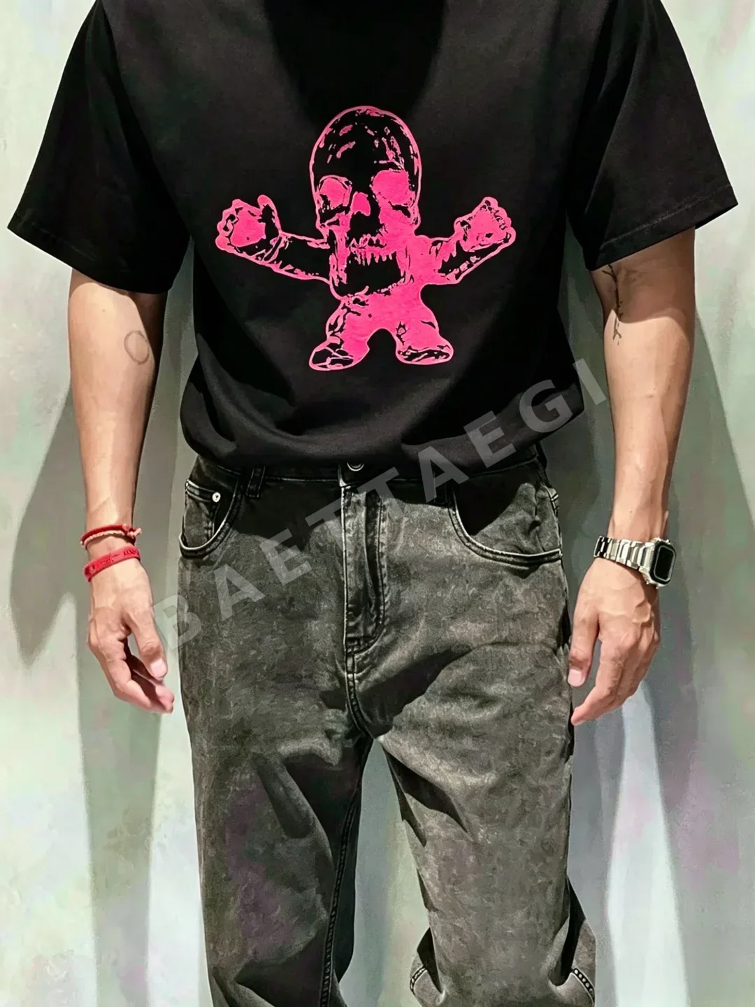 크롬하츠 형광 스컬 남성 반팔 티셔츠 상세 이미지 5