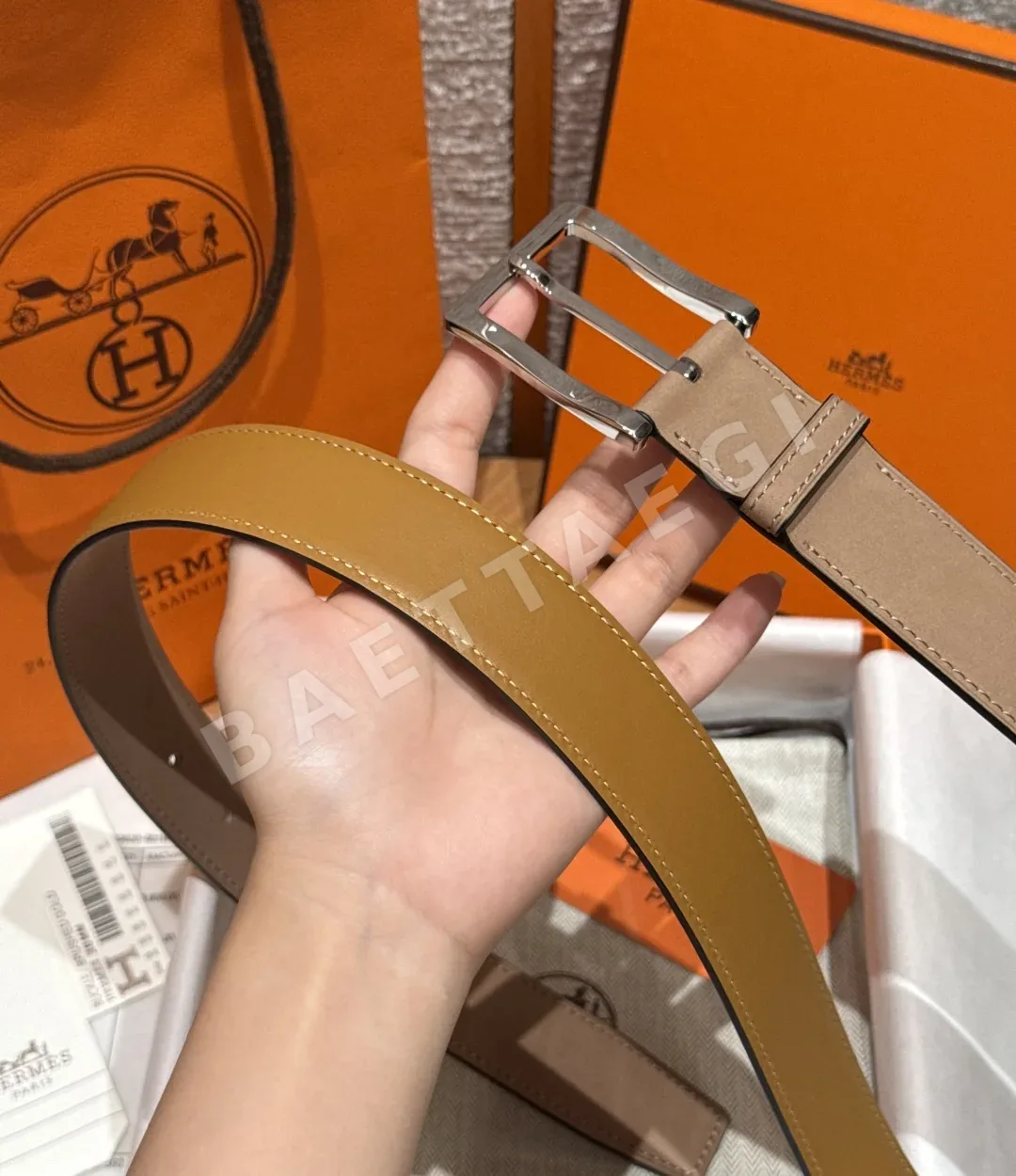 에르메스 H브랜드 카프스킨 메탈 버클 벨트 상세 이미지 5