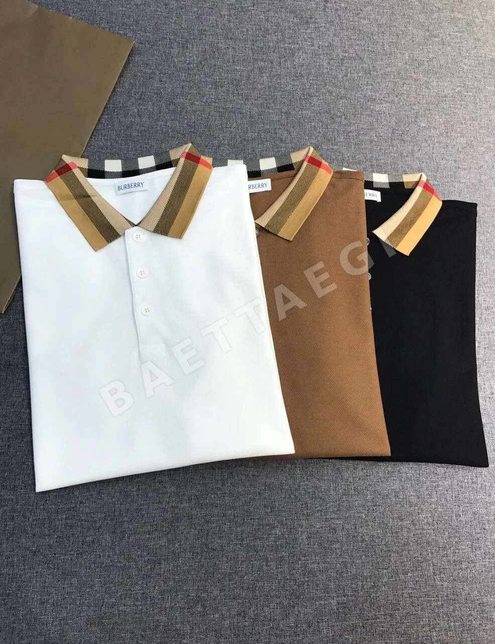 버버리 메시 피케 카라 남성 반팔 셔츠 129870