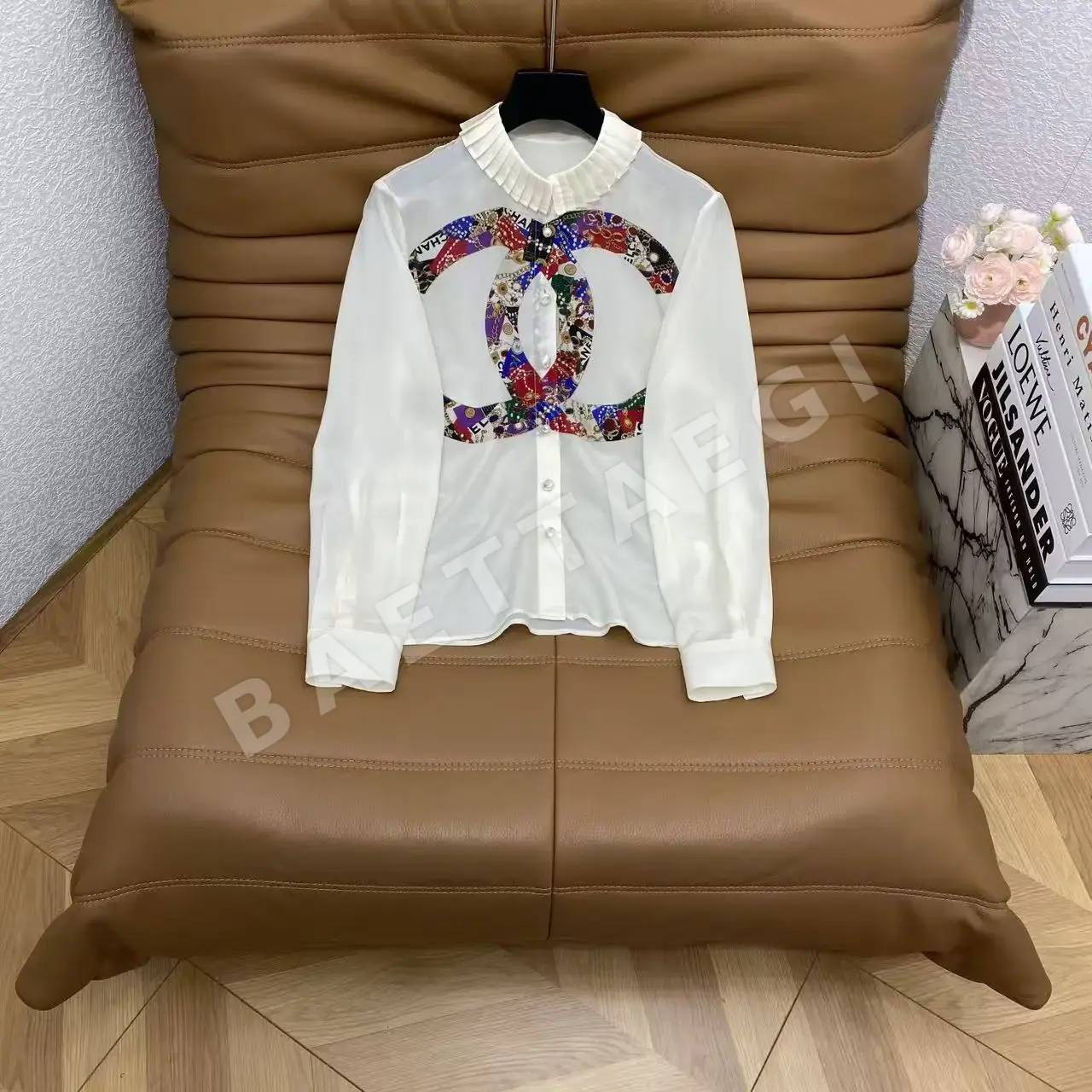 샤넬 헤비웨이트 실크 아코디언 플리츠 카라 셔츠 상세 이미지 6