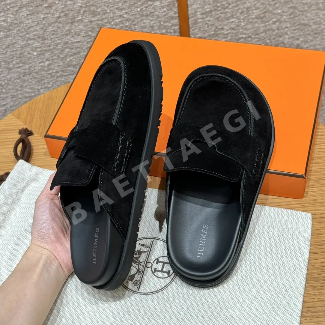 에르메스 고 뮬 샌들 블랙 가죽 상세 이미지 4