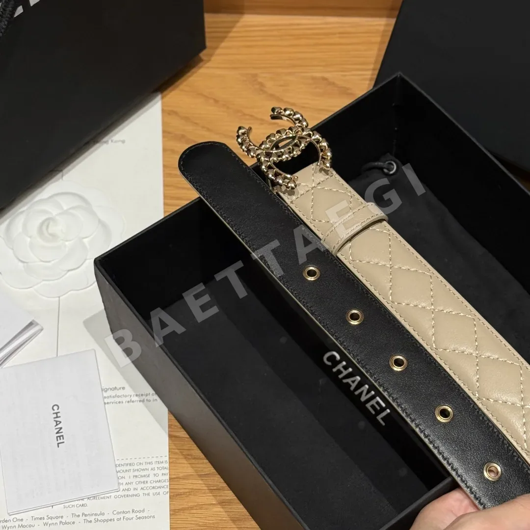 샤넬 다이아몬드 패턴 램스킨 메탈 로고 벨트 상세 이미지 5